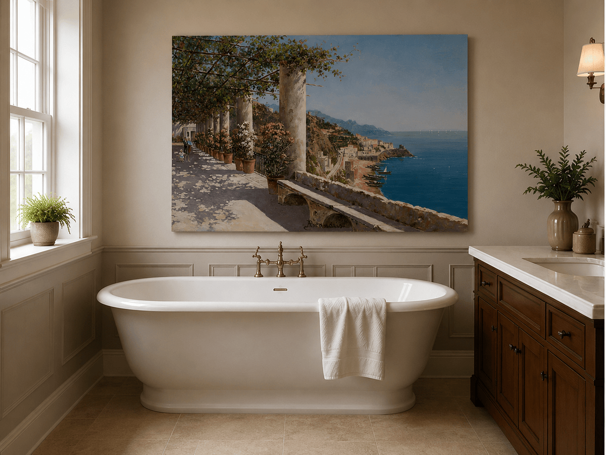 Landscape Oil Painting - Amalfi Coastal Terrace and Sea View