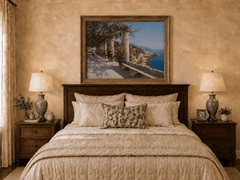 Landscape Oil Painting - Amalfi Coastal Terrace and Sea View