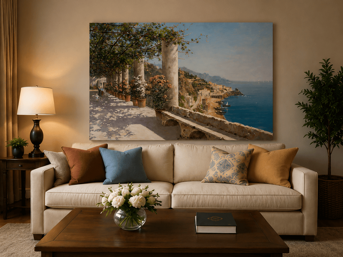 Landscape Oil Painting - Amalfi Coastal Terrace and Sea View