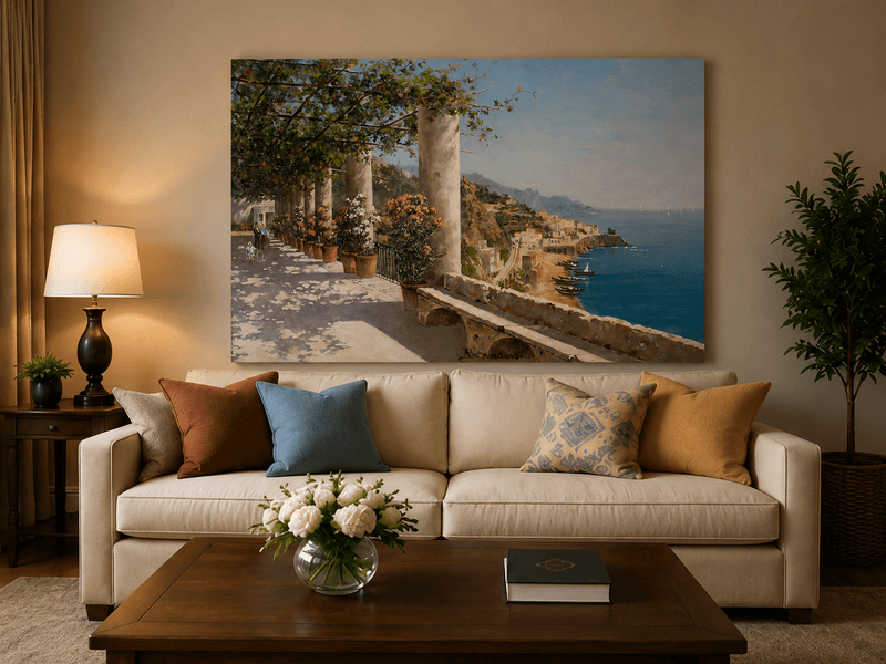 Landscape Oil Painting - Amalfi Coastal Terrace and Sea View