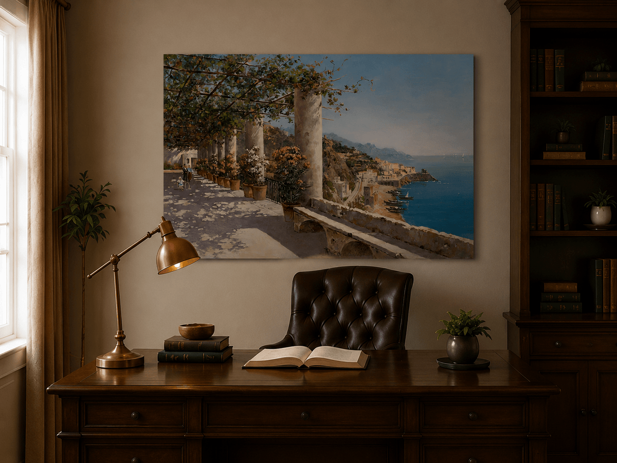 Landscape Oil Painting - Amalfi Coastal Terrace and Sea View
