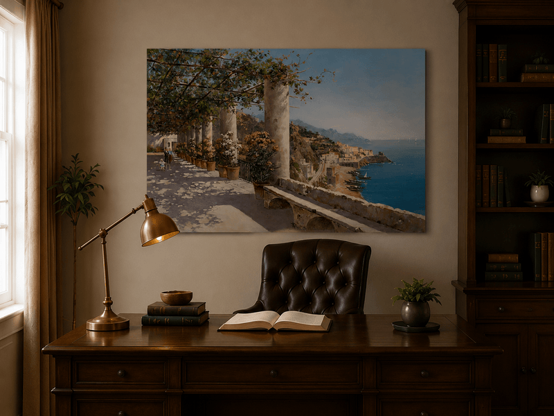 Landscape Oil Painting - Amalfi Coastal Terrace and Sea View