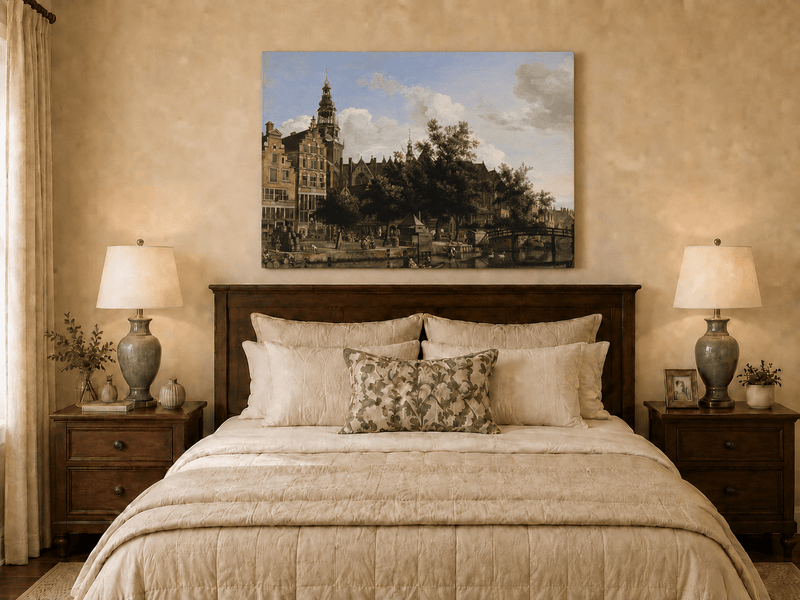 Landscape Oil Painting - Amsterdam Canal and Old Church View