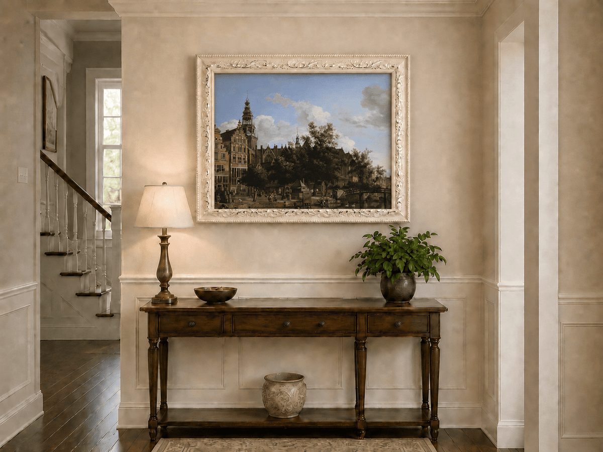 Landscape Oil Painting - Amsterdam Canal and Old Church View