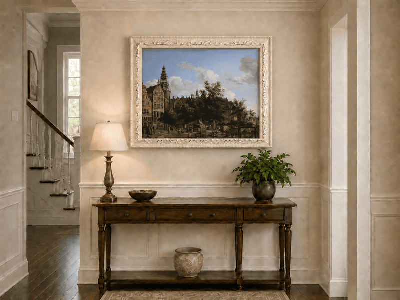 Landscape Oil Painting - Amsterdam Canal and Old Church View