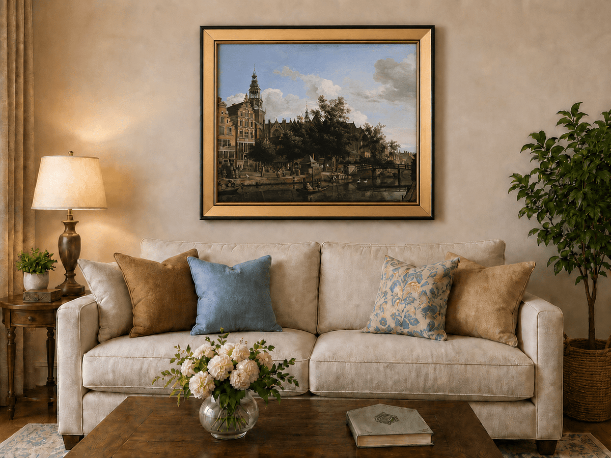 Landscape Oil Painting - Amsterdam Canal and Old Church View