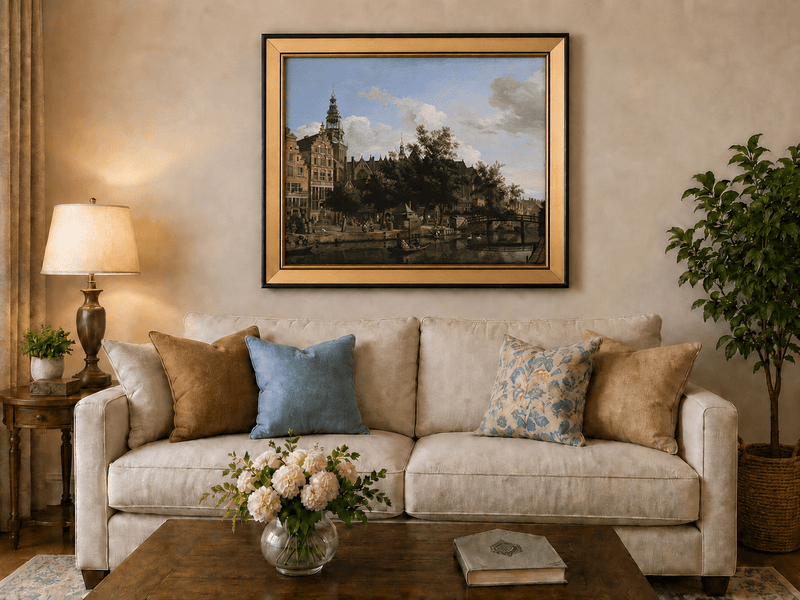 Landscape Oil Painting - Amsterdam Canal and Old Church View