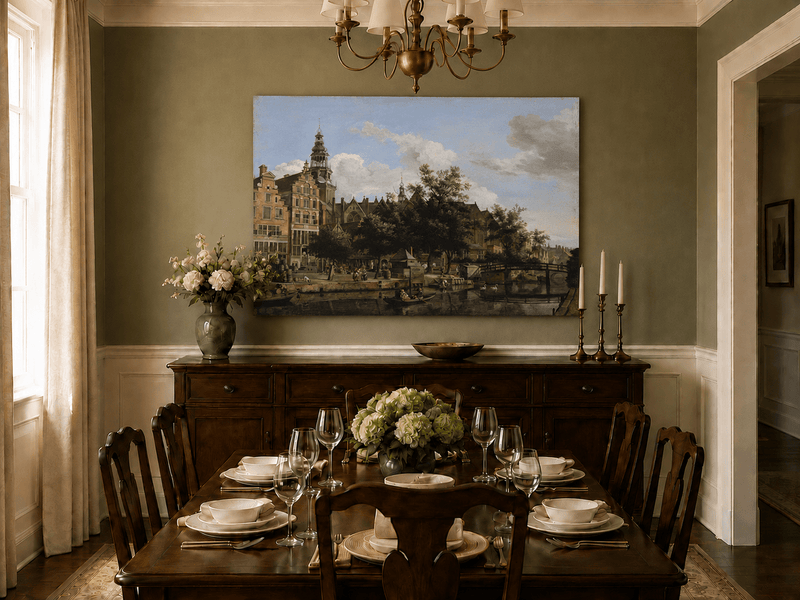 Landscape Oil Painting - Amsterdam Canal and Old Church View