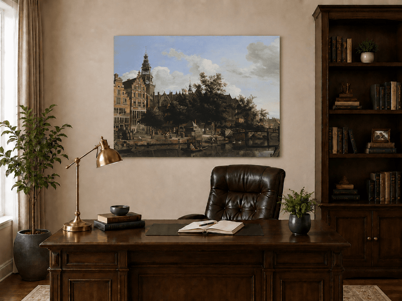 Landscape Oil Painting - Amsterdam Canal and Old Church View