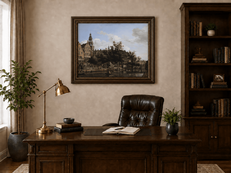 Landscape Oil Painting - Amsterdam Canal and Old Church View