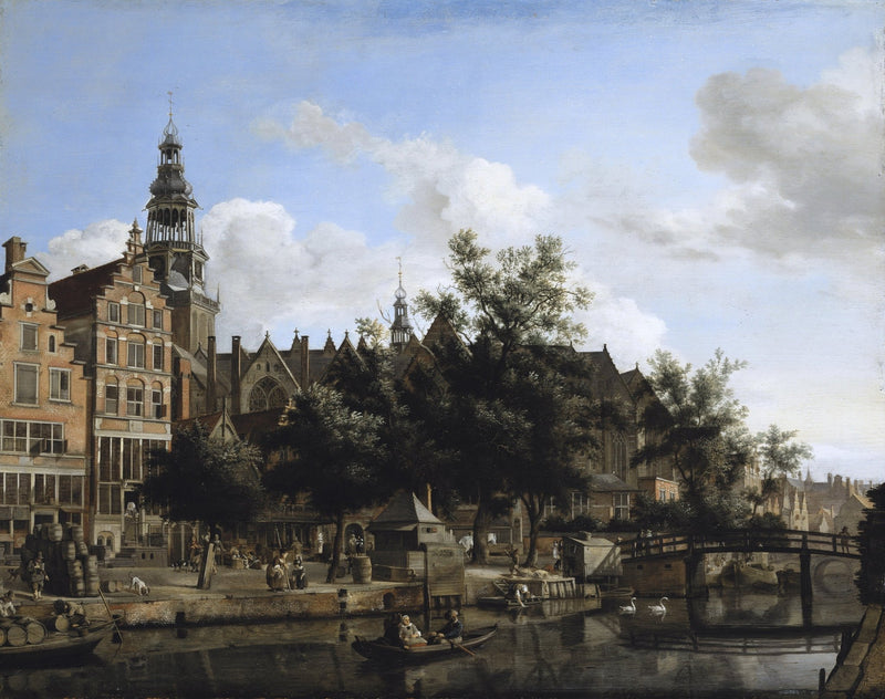 Hand painted oil on canvas landscape oil painting of Amsterdam canal with old church, textured brushwork on historic. - Add Frame, Architecture, Canal, Canvas, Church, Hand Painted, Landscape, Made To Order, Oil Painting, Venice