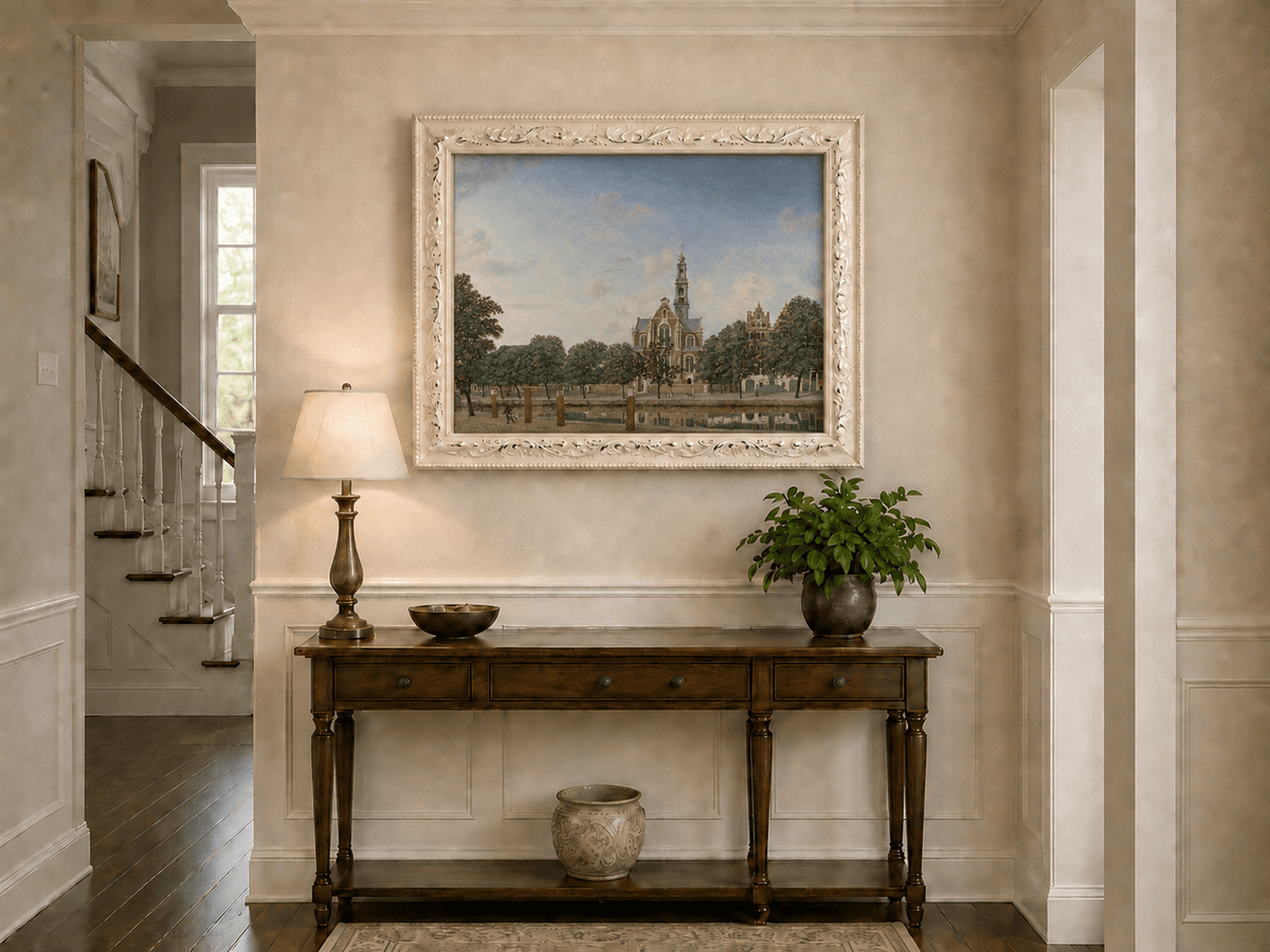 Landscape Oil Painting - Amsterdam Westerkerk Canal View