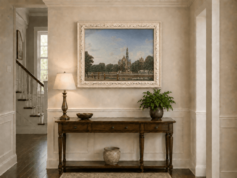 Landscape Oil Painting - Amsterdam Westerkerk Canal View