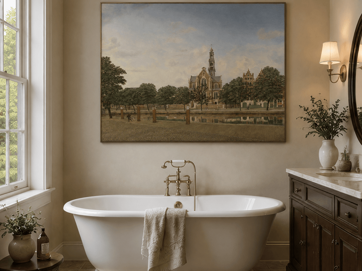 Landscape Oil Painting - Amsterdam Westerkerk Canal View