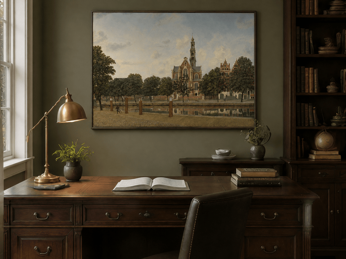 Landscape Oil Painting - Amsterdam Westerkerk Canal View