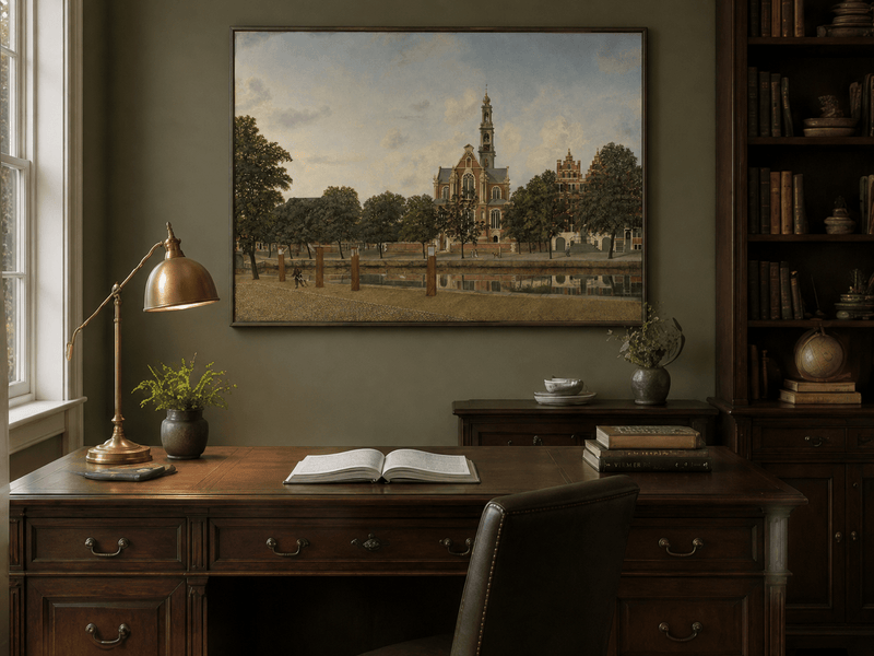 Landscape Oil Painting - Amsterdam Westerkerk Canal View
