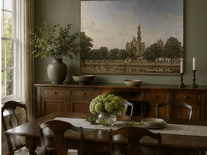 Landscape Oil Painting - Amsterdam Westerkerk Canal View