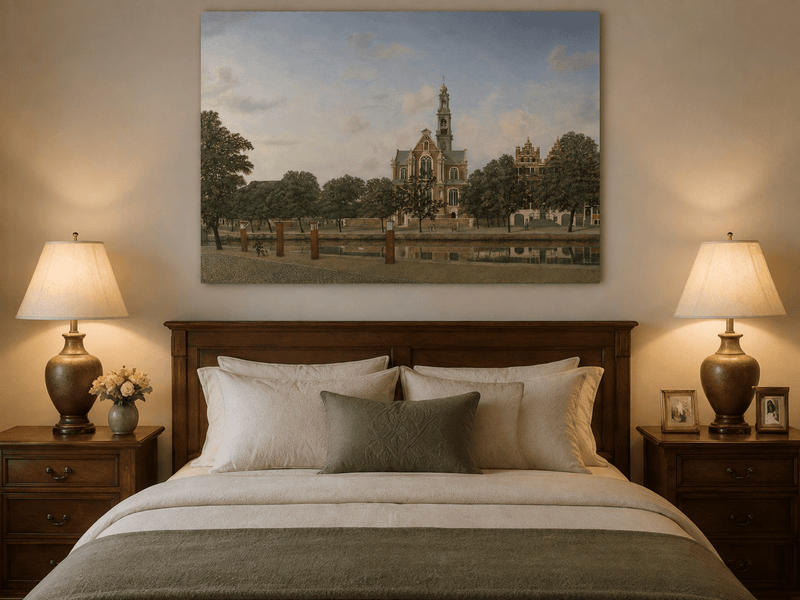 Landscape Oil Painting - Amsterdam Westerkerk Canal View