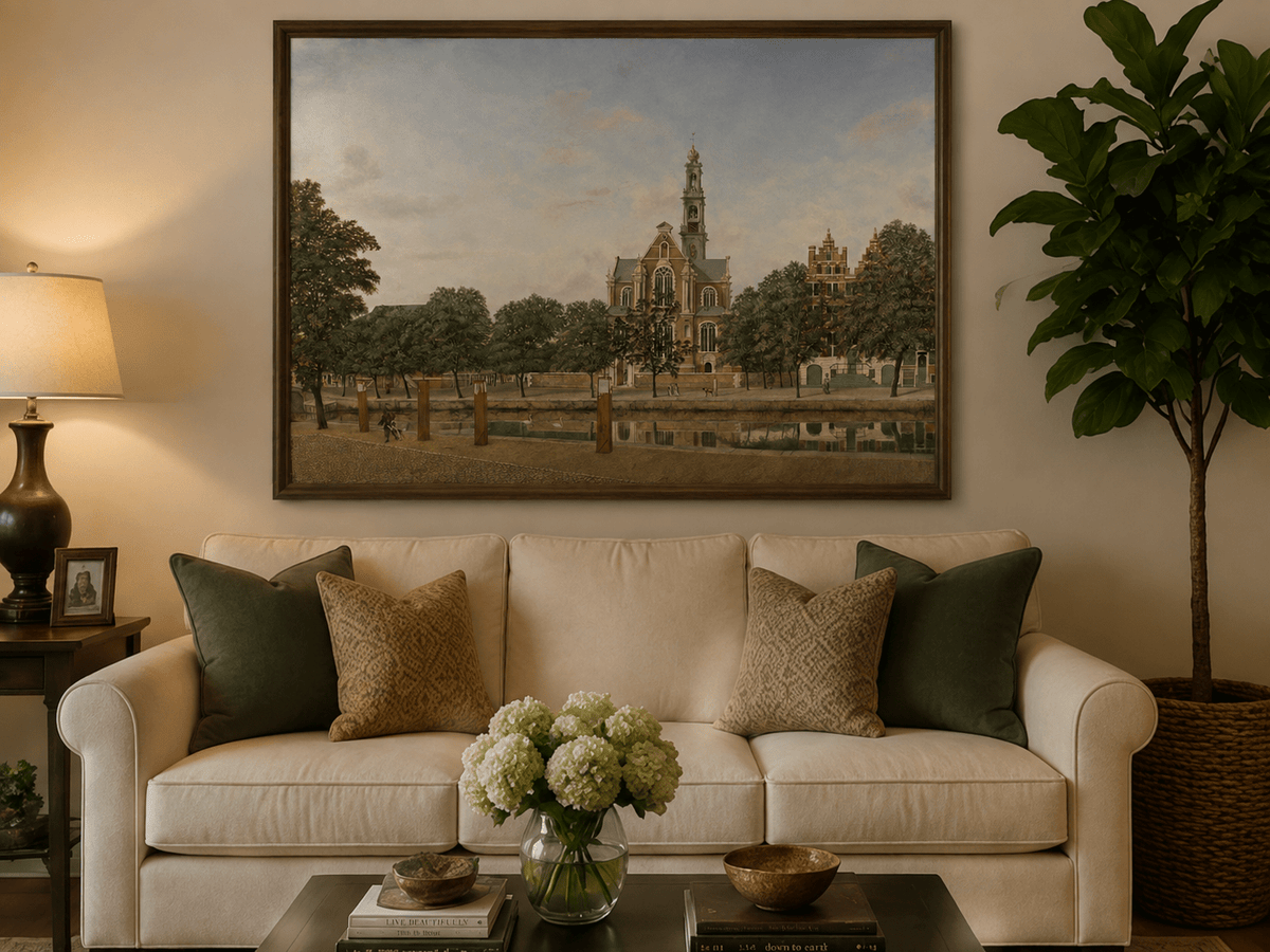 Landscape Oil Painting - Amsterdam Westerkerk Canal View