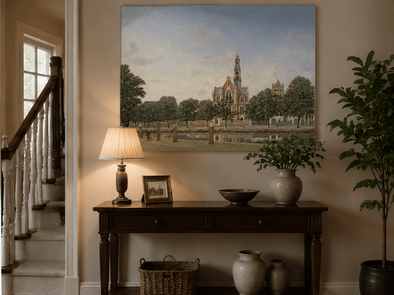 Landscape Oil Painting - Amsterdam Westerkerk Canal View