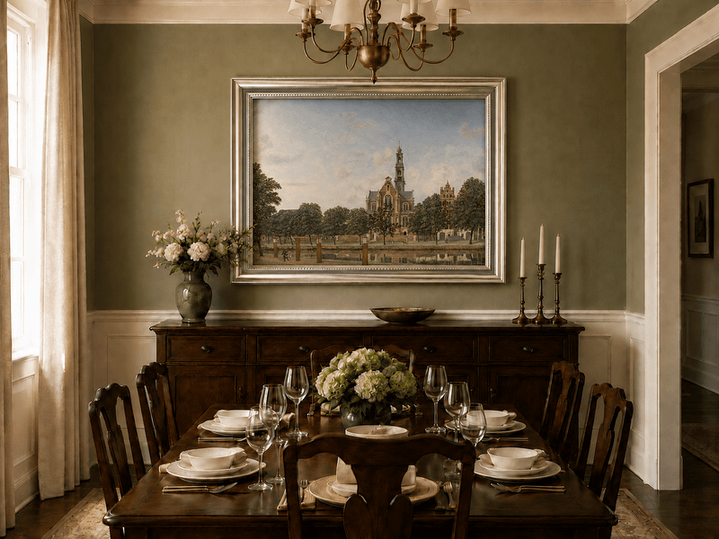 Landscape Oil Painting - Amsterdam Westerkerk Canal View