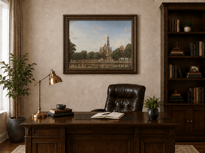 Landscape Oil Painting - Amsterdam Westerkerk Canal View