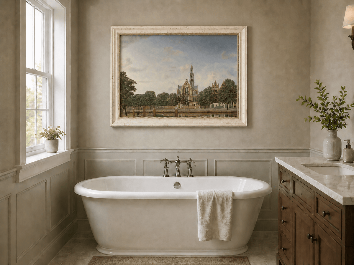 Landscape Oil Painting - Amsterdam Westerkerk Canal View