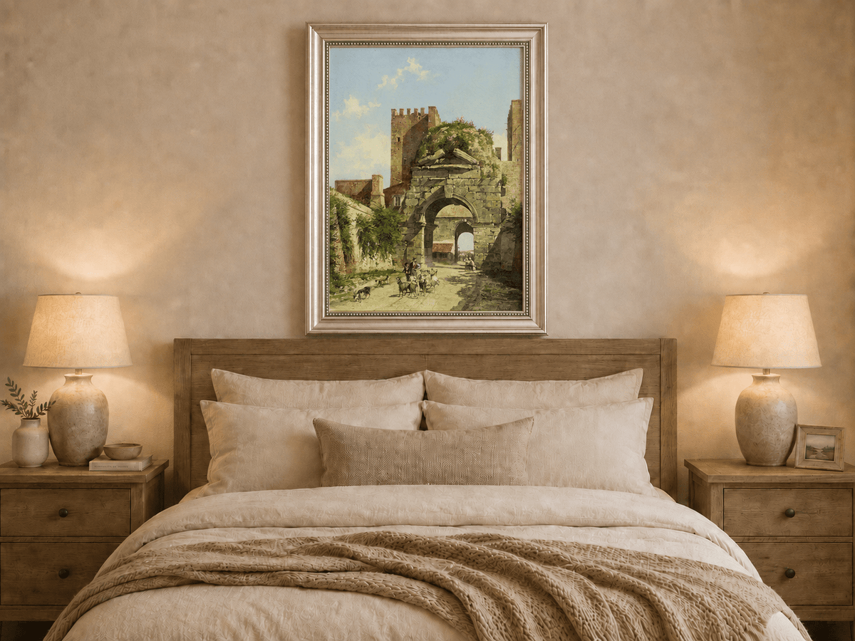 Landscape Oil Painting - Ancient Arch with Figures & Goats