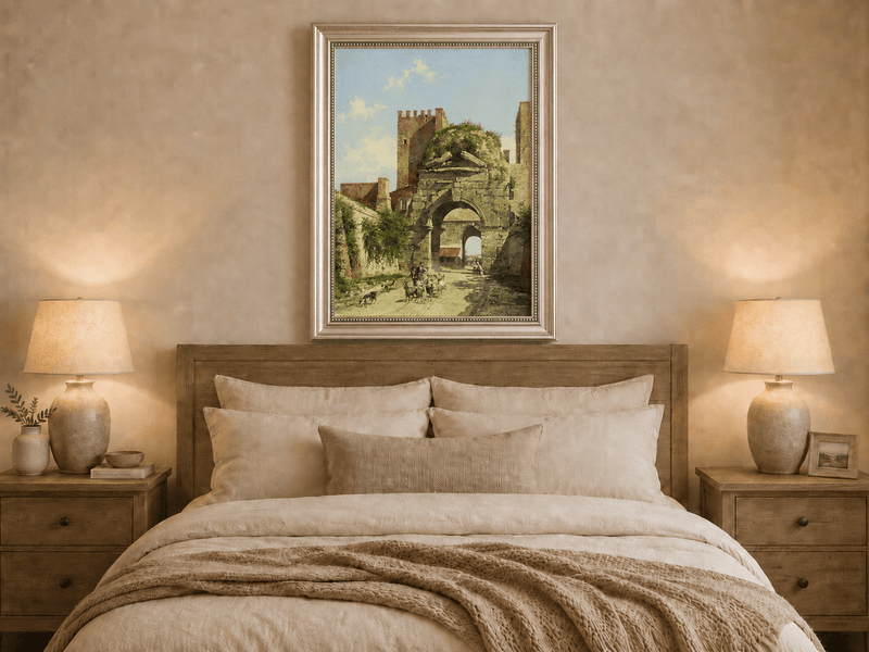 Landscape Oil Painting - Ancient Arch with Figures & Goats