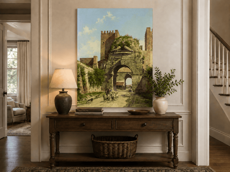 Landscape Oil Painting - Ancient Arch with Figures & Goats