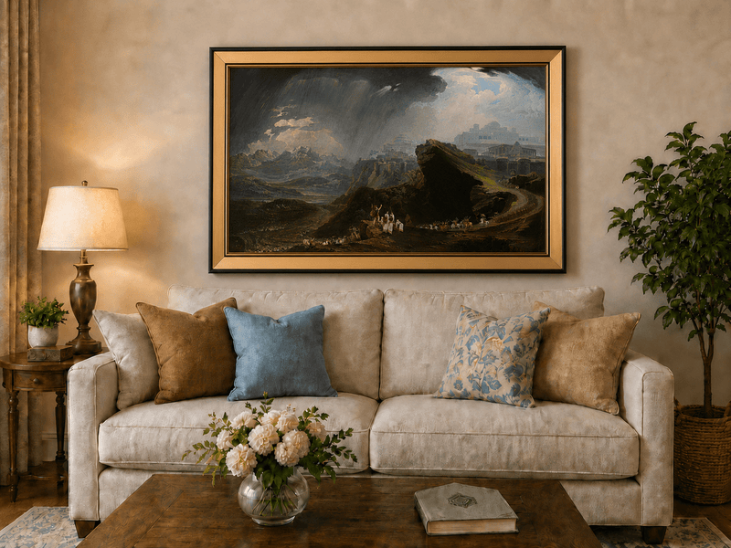 Landscape Oil Painting - Ancient City on Mountain Under Storm Sky