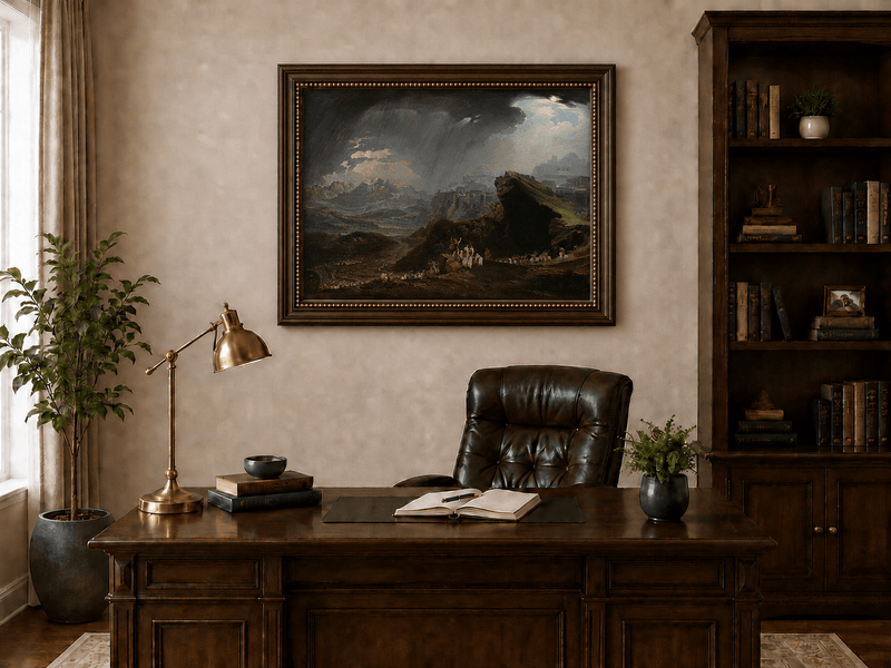 Landscape Oil Painting - Ancient City on Mountain Under Storm Sky