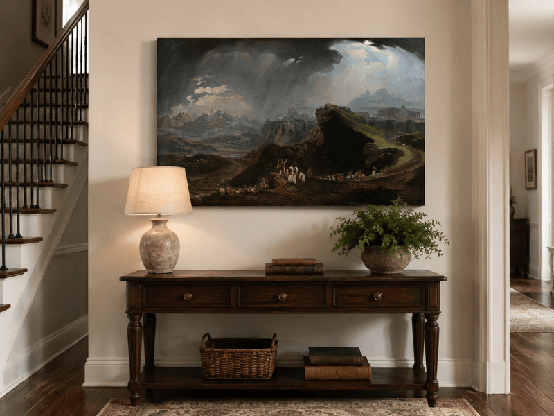 Landscape Oil Painting - Ancient City on Mountain Under Storm Sky