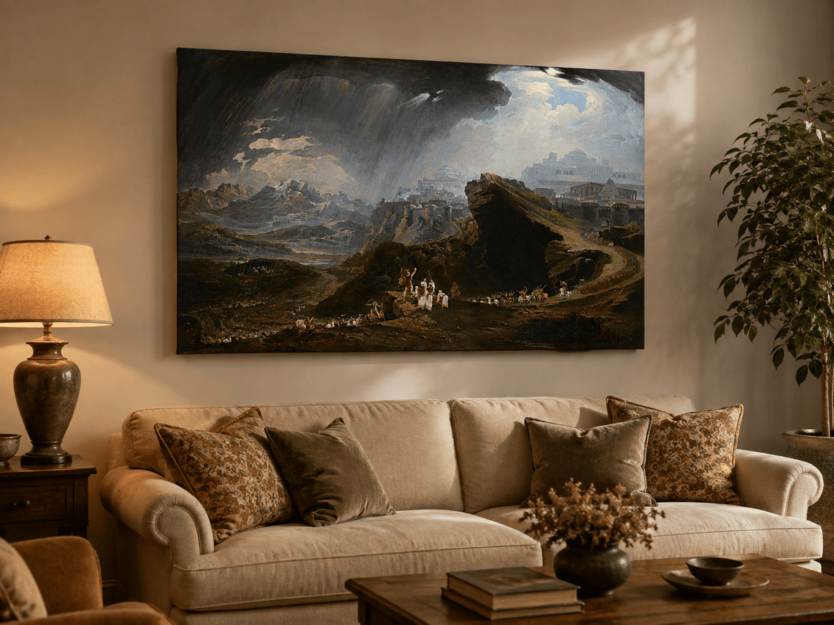 Landscape Oil Painting - Ancient City on Mountain Under Storm Sky