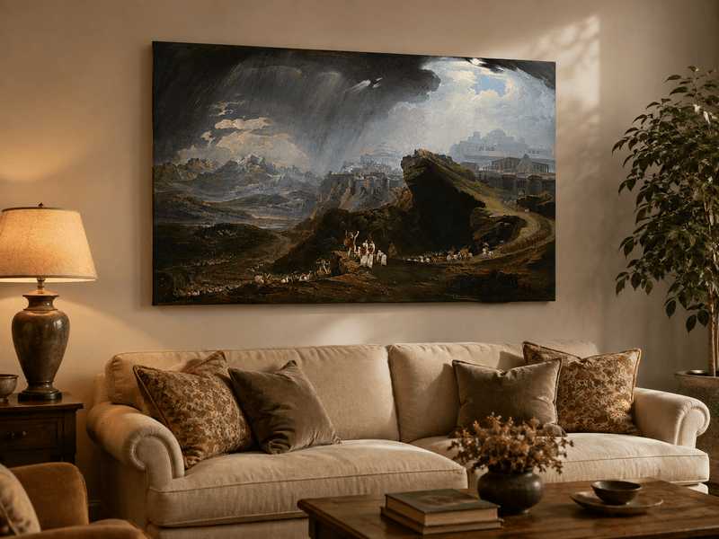 Landscape Oil Painting - Ancient City on Mountain Under Storm Sky