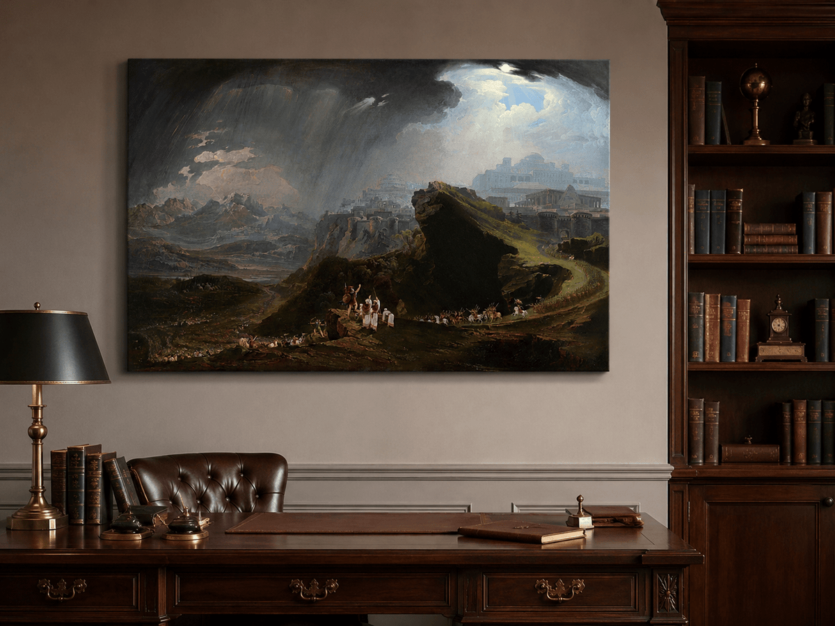 Landscape Oil Painting - Ancient City on Mountain Under Storm Sky