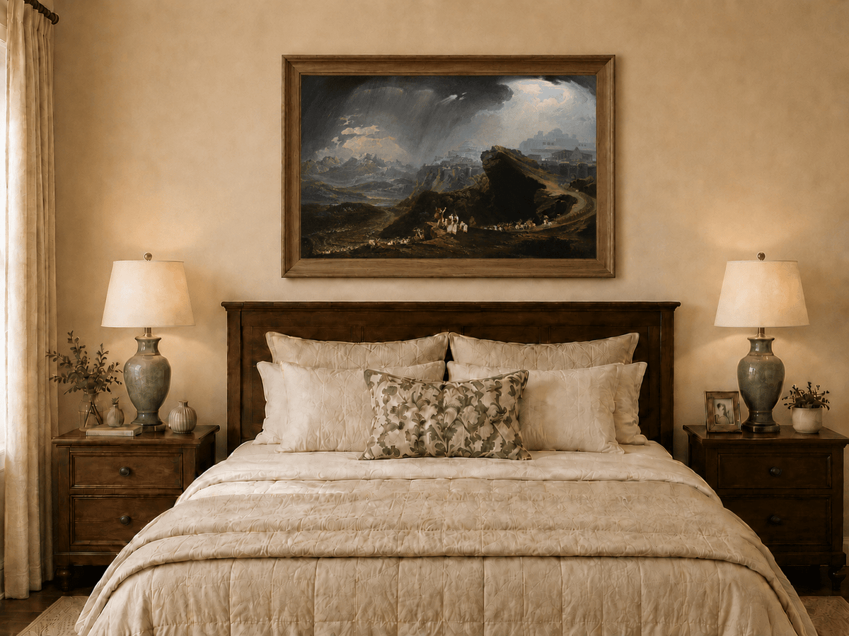 Landscape Oil Painting - Ancient City on Mountain Under Storm Sky