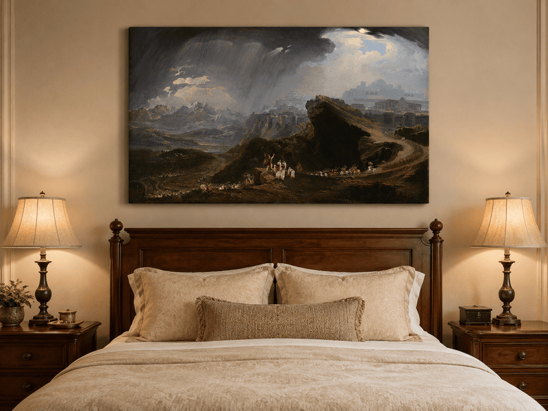 Landscape Oil Painting - Ancient City on Mountain Under Storm Sky
