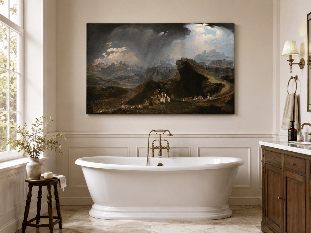 Landscape Oil Painting - Ancient City on Mountain Under Storm Sky