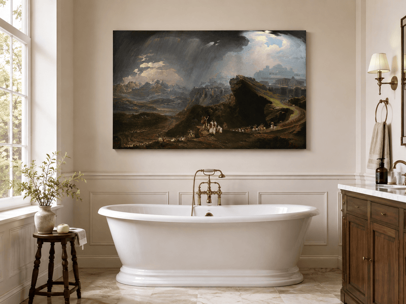Landscape Oil Painting - Ancient City on Mountain Under Storm Sky