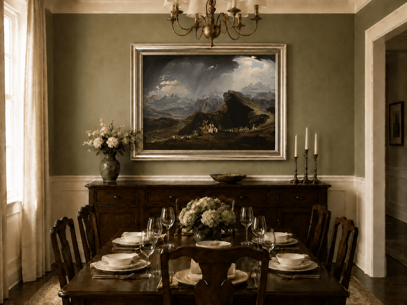 Landscape Oil Painting - Ancient City on Mountain Under Storm Sky