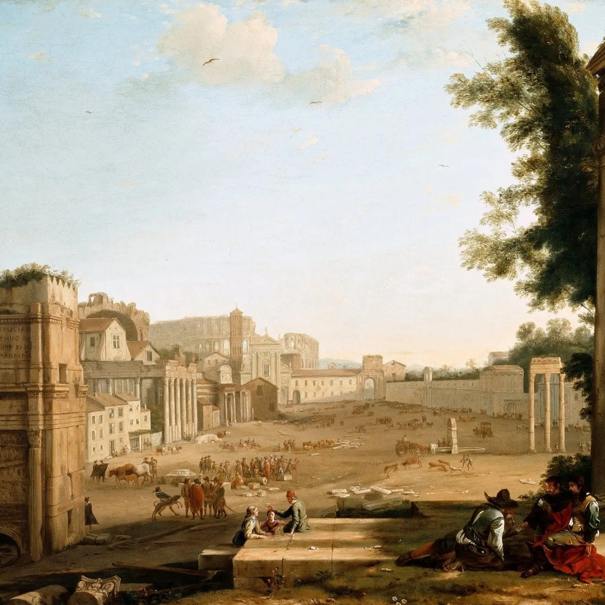 Landscape Oil Painting - Ancient City Ruins with Figures Wall Art - Oil Painting Haven