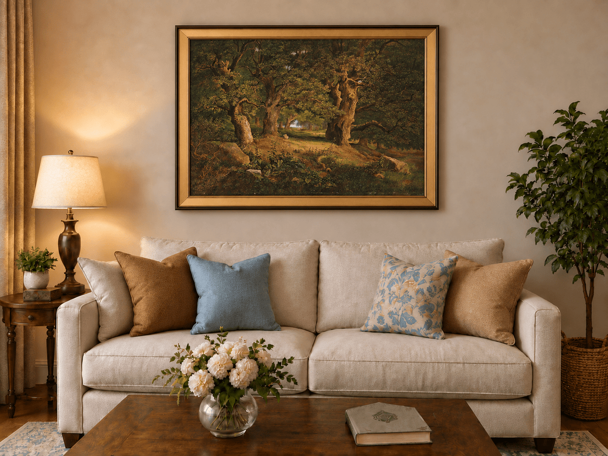 Pintura al óleo de paisaje - Bosque antiguo: robles nudosos y luz solar