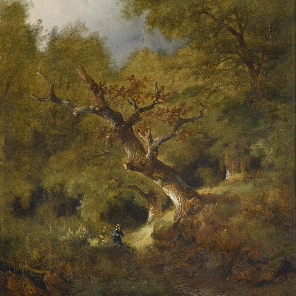 Landscape Oil Painting - Ancient Forest Tree & Woodland Figures - Oil Painting Haven