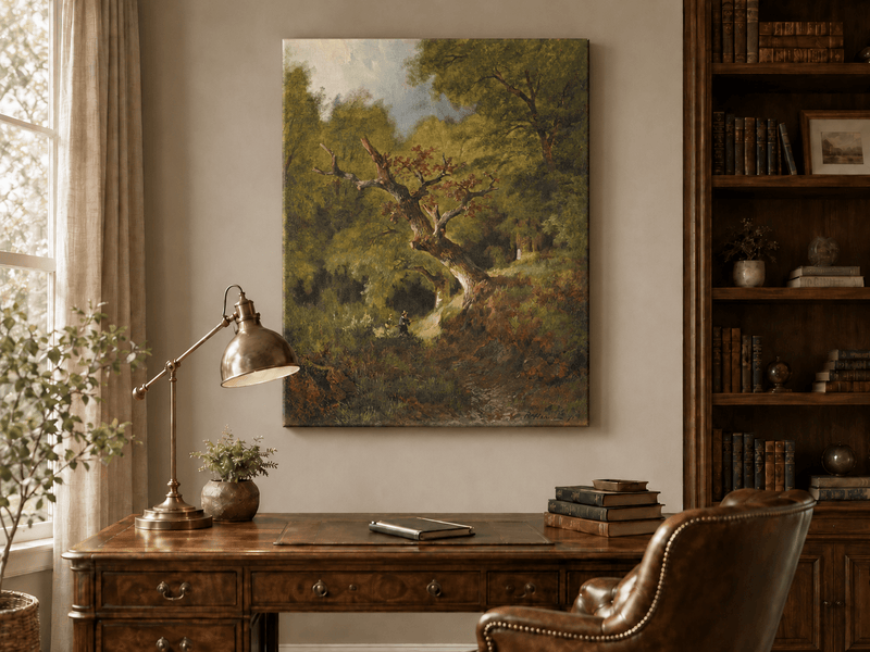 Landschaftsgemälde in Öl – Uralter Waldbaum & Waldfiguren