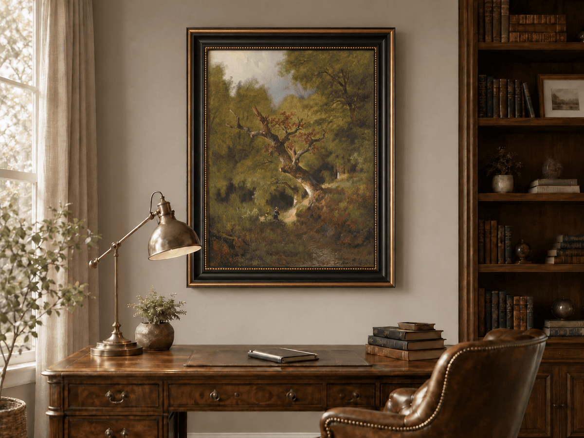 Landschaftsgemälde in Öl – Uralter Waldbaum & Waldfiguren