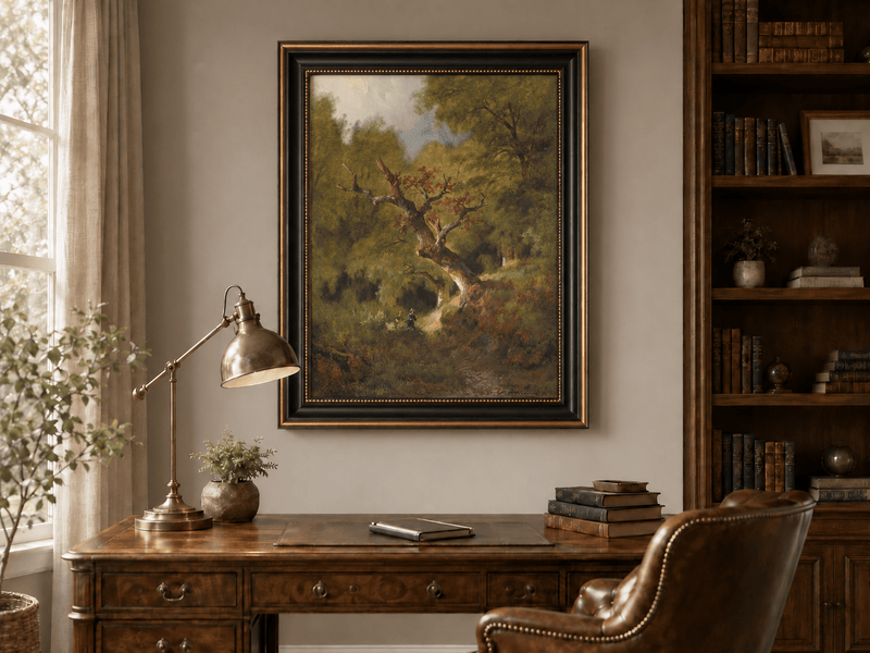 Landschaftsgemälde in Öl – Uralter Waldbaum & Waldfiguren