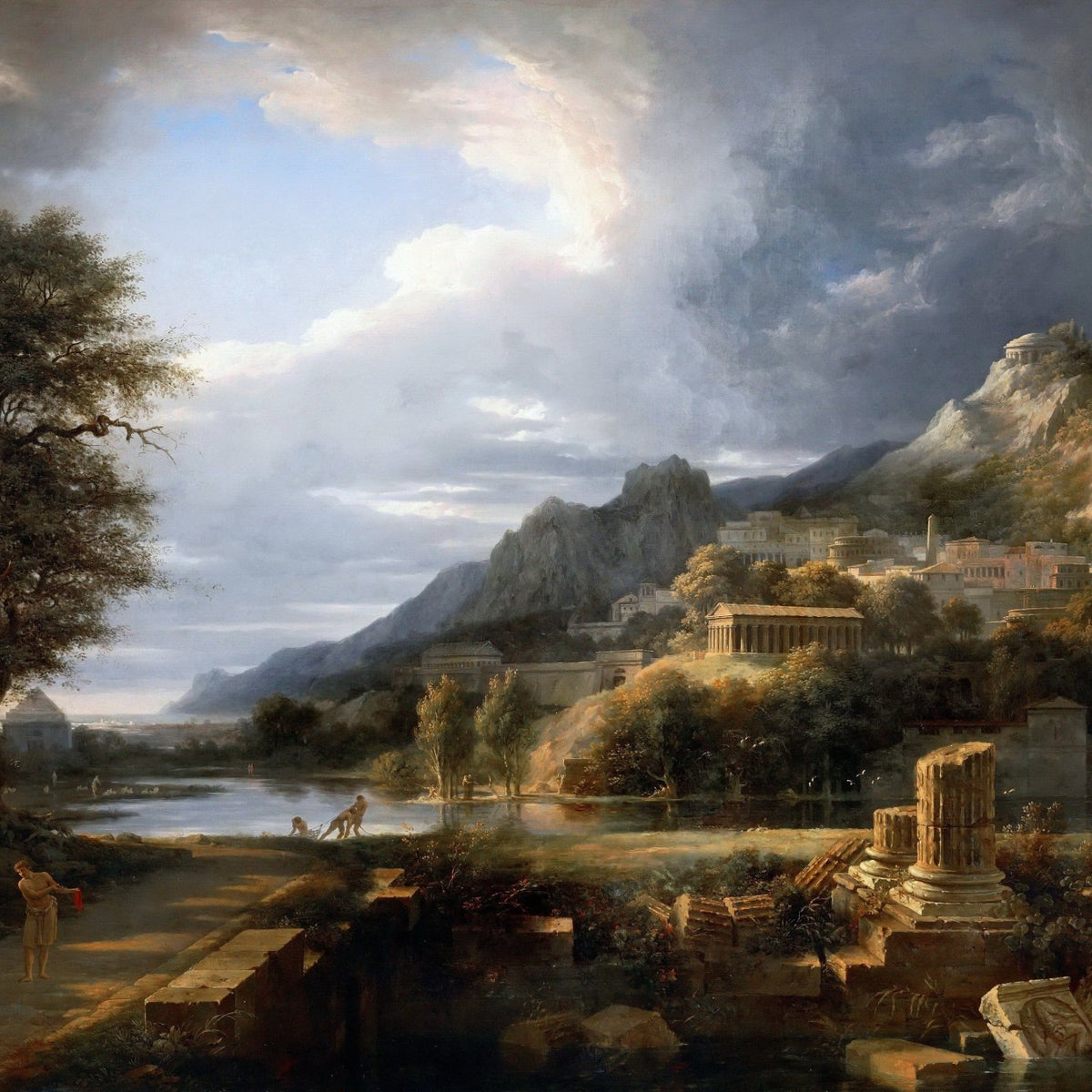 Landscape Oil Painting - Ancient Greek hill city & ruins, temple - Oil Painting Haven