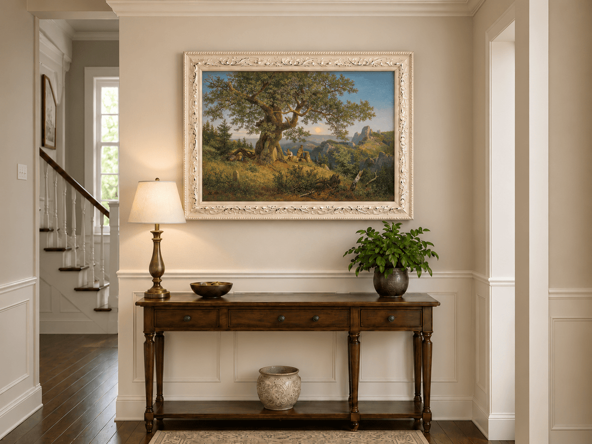 Landscape Oil Painting - Ancient Oak and Mountain Sunset Scene