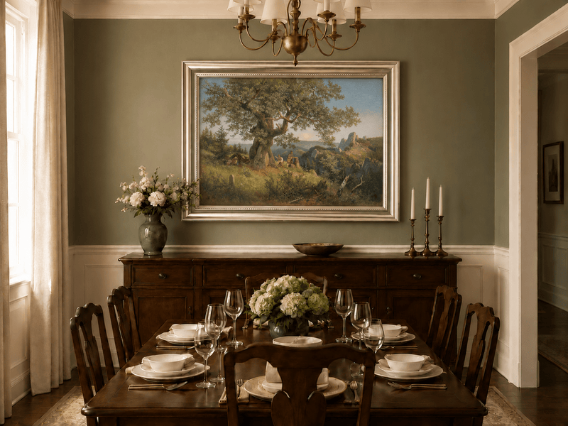 Landscape Oil Painting - Ancient Oak and Mountain Sunset Scene